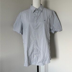 Calvin Klein White and Blue polka Dot Short Sleeve Button Down Shirt